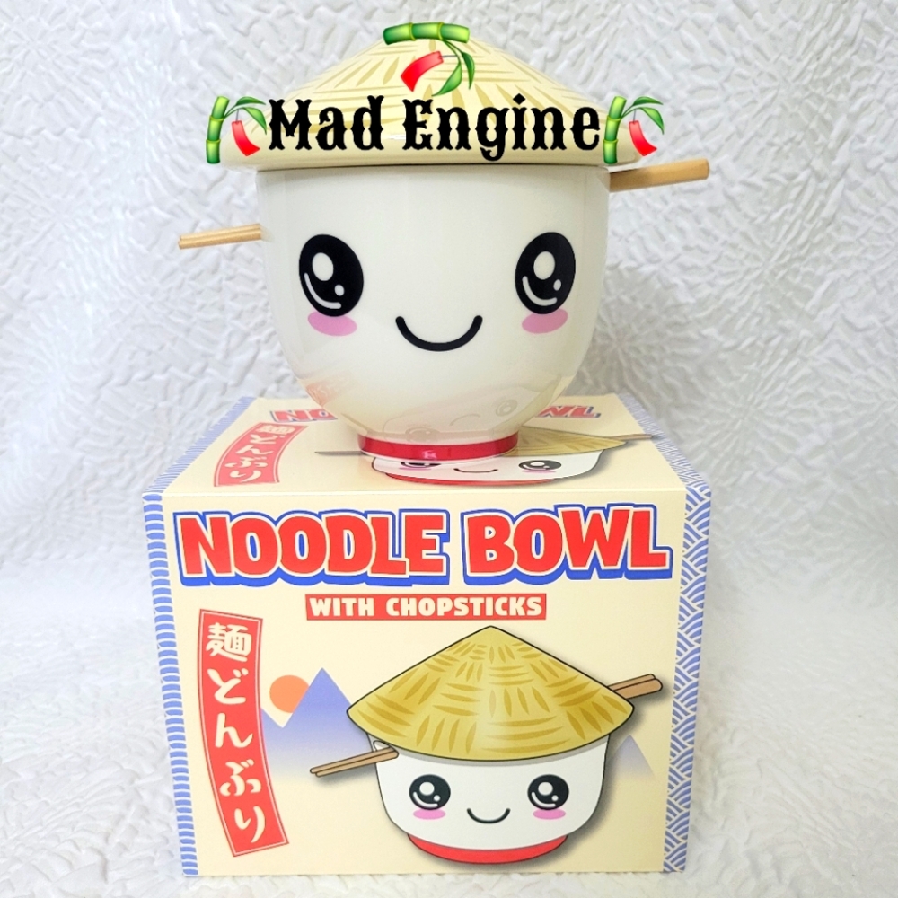🎋Mad Engine 🍜 Ramen Bowl w/🥢Chopsticks & Lid